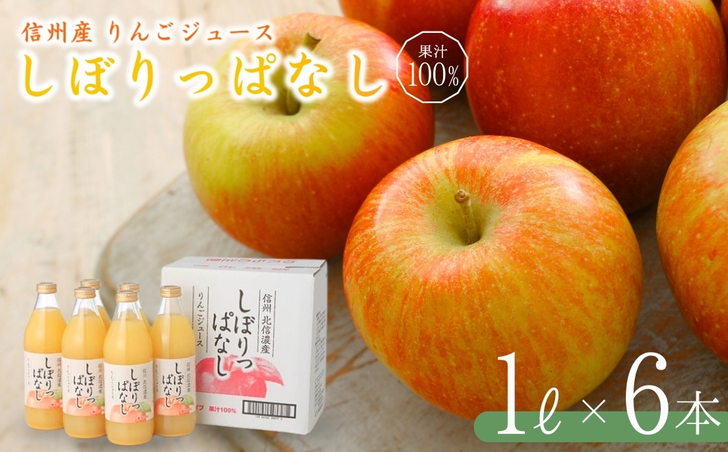 長野県千曲市のふるさと納税 信州産 りんごジュース 「しぼりっぱなし」 果汁100％ (1L×6本)｜ストレートジュース 信州 長野県 千曲市