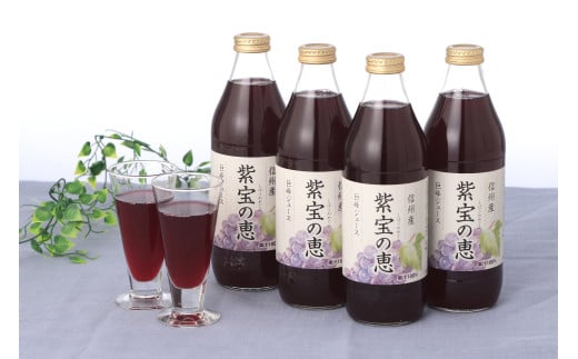 長野県千曲市のふるさと納税 信州産 巨峰ジュース 「紫宝の恵」 果汁100％ (1L×4本)｜フルーツジュース ぶどうジュース 果物 ストレートジュース 信州 長野県 千曲市