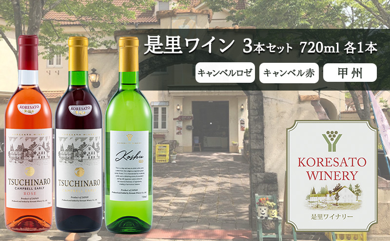 【岡山県赤磐市】是里 ワイン 果実酒 キャンベルロゼ キャンベル赤 甲州 720ml 各1本 岡山 赤磐市 お酒