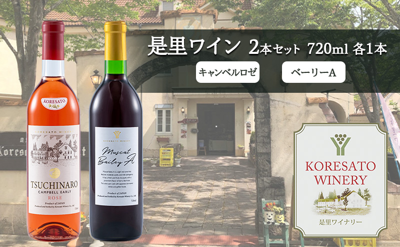 【岡山県赤磐市】是里 ワイン 果実酒 キャンベルロゼ ベーリーA 720ml 各1本 岡山 赤磐市 お酒