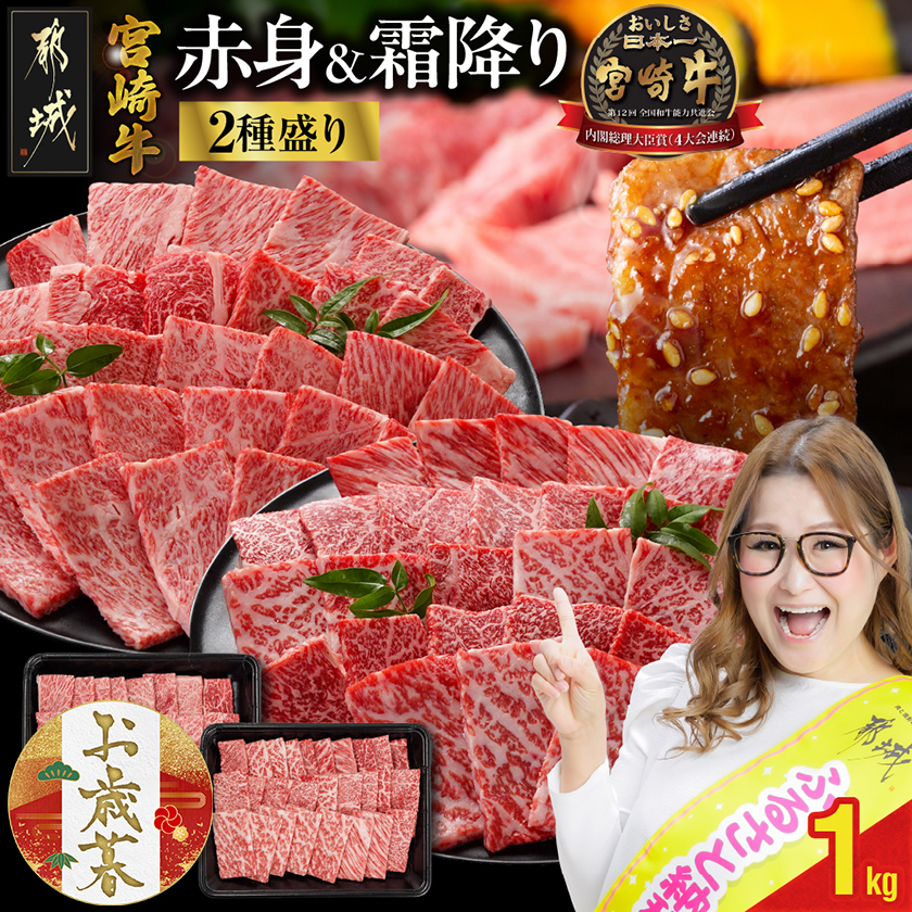 [お歳暮]宮崎牛焼肉2種セット500g×2パック≪11月17日〜12月21日お届け≫_17-N202-WG