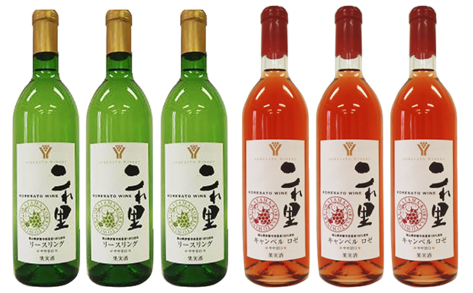 岡山県赤磐市のふるさと納税 是里ワイン　リースリング・キャンベルロゼ各3本セット（計6本）
