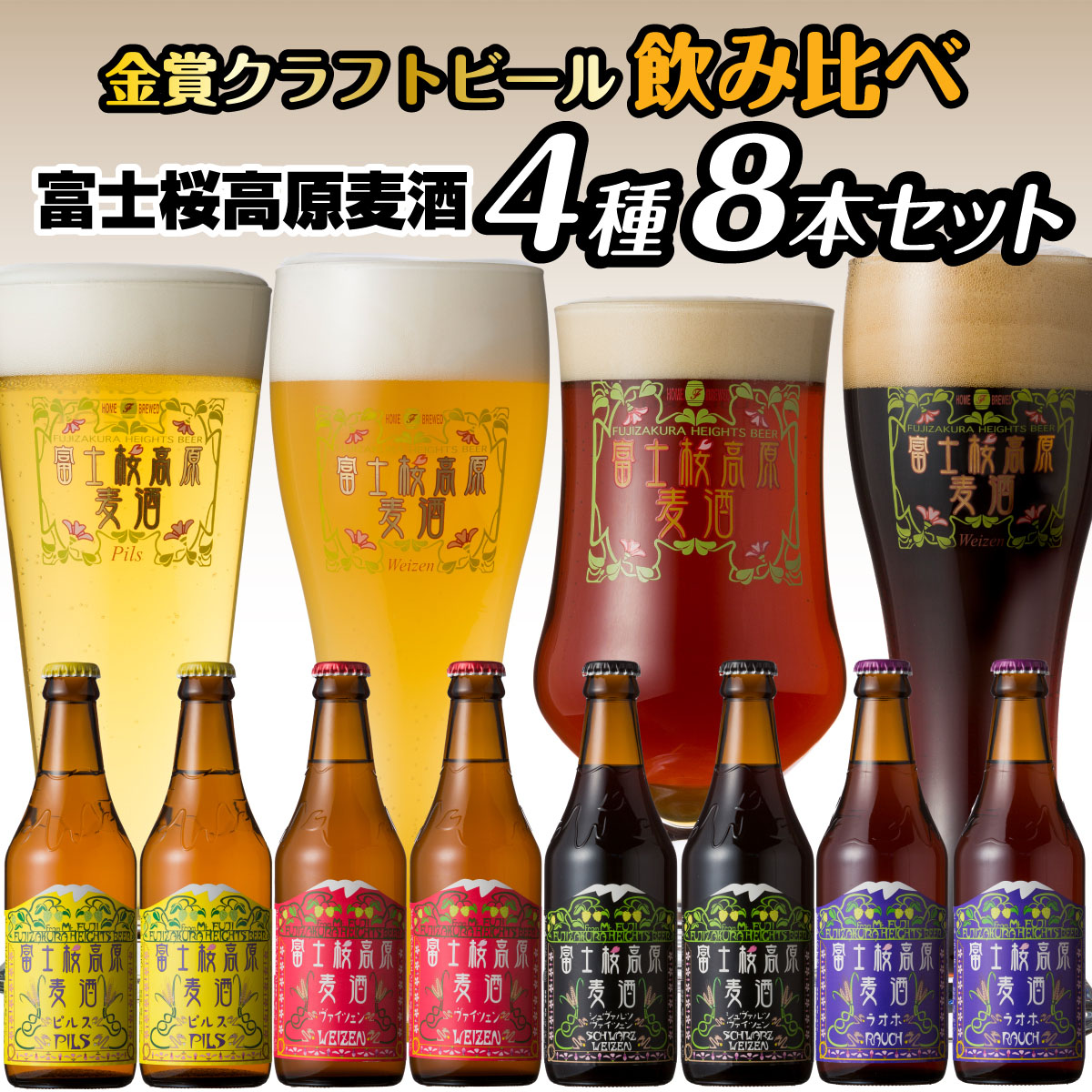 【富士河口湖地ビール】富士桜高原麦酒（4種8本セット）金賞クラフトビール飲み比べ FAD016