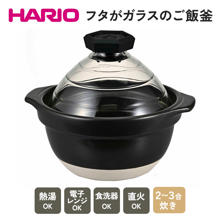 HARIO フタがガラスのご飯釜 2～3合