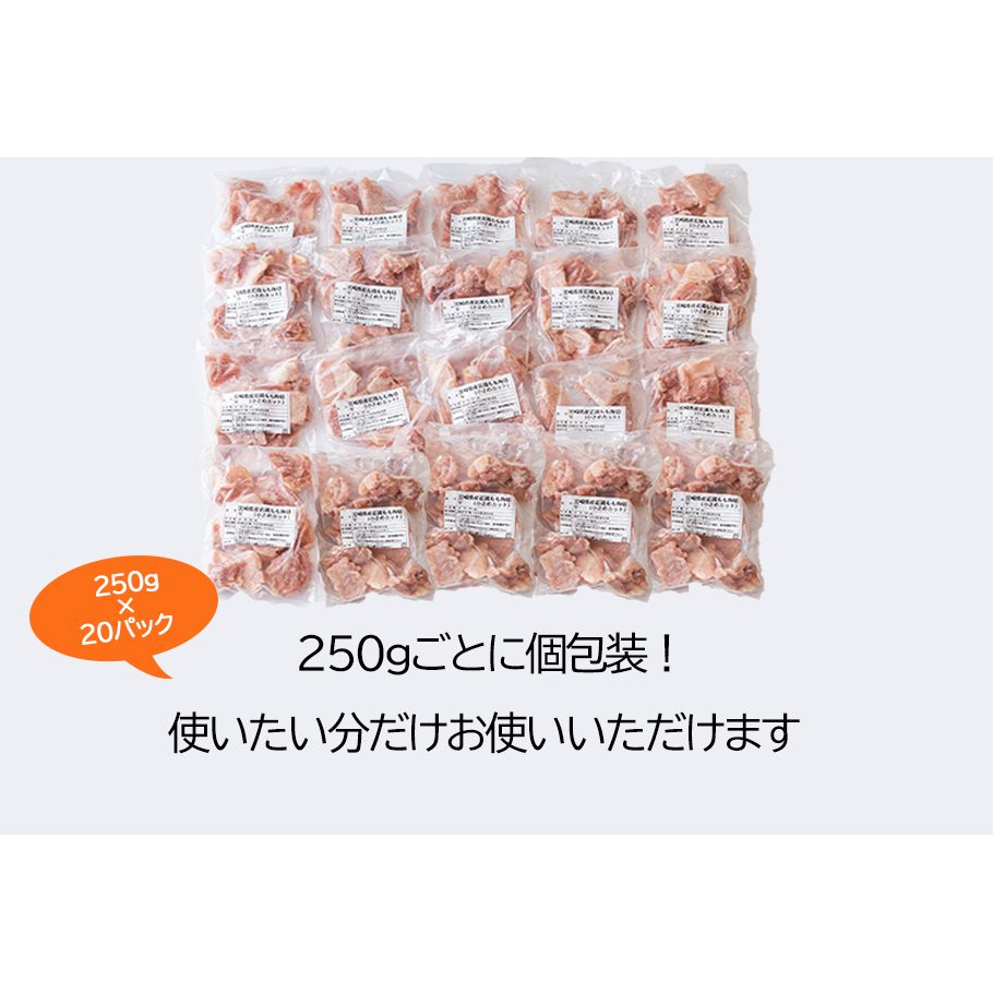 宮崎県産若鶏もも切身　ほぐれやすくて便利な小分け20袋セット　合計5kg