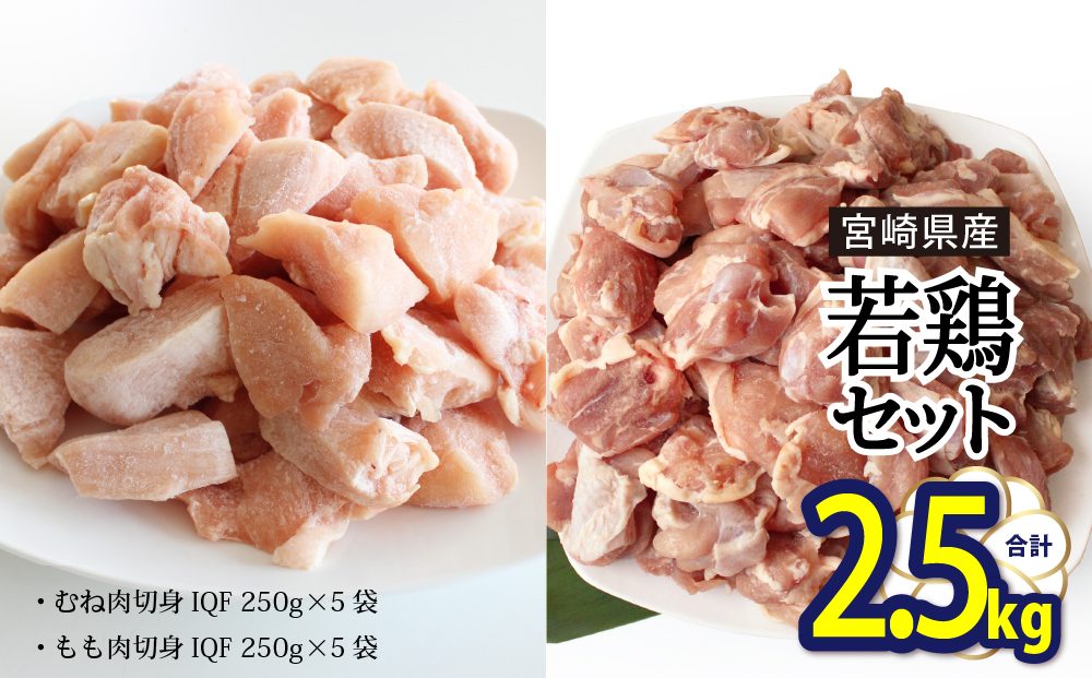 セゾンのふるさと納税　宮崎県産若鶏もも・むね切身　合計2.5kg　ほぐれやすくて便利な小分け10袋セット　宮崎県美郷町