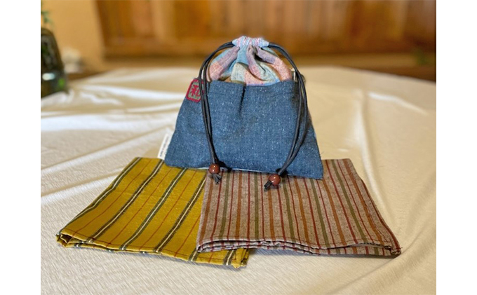 静岡県湖西市のふるさと納税 遠州綿紬　ハンカチ・巾着セット
