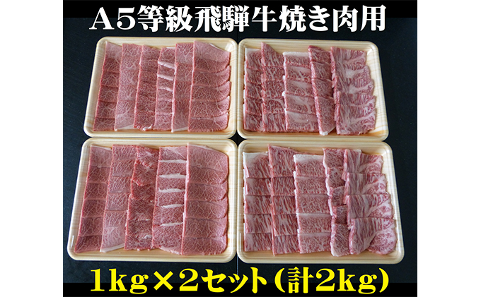 A5等級 飛騨牛 焼き肉用 霜降り 赤身各1kg セット 2kg