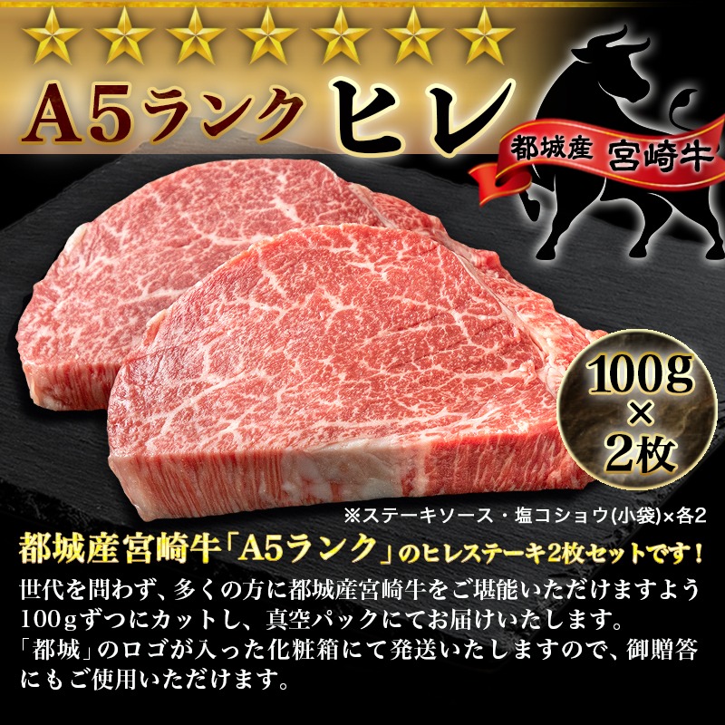 宮崎県都城市のふるさと納税 宮崎牛ヒレステーキ(A5)100g×2枚_22-0102