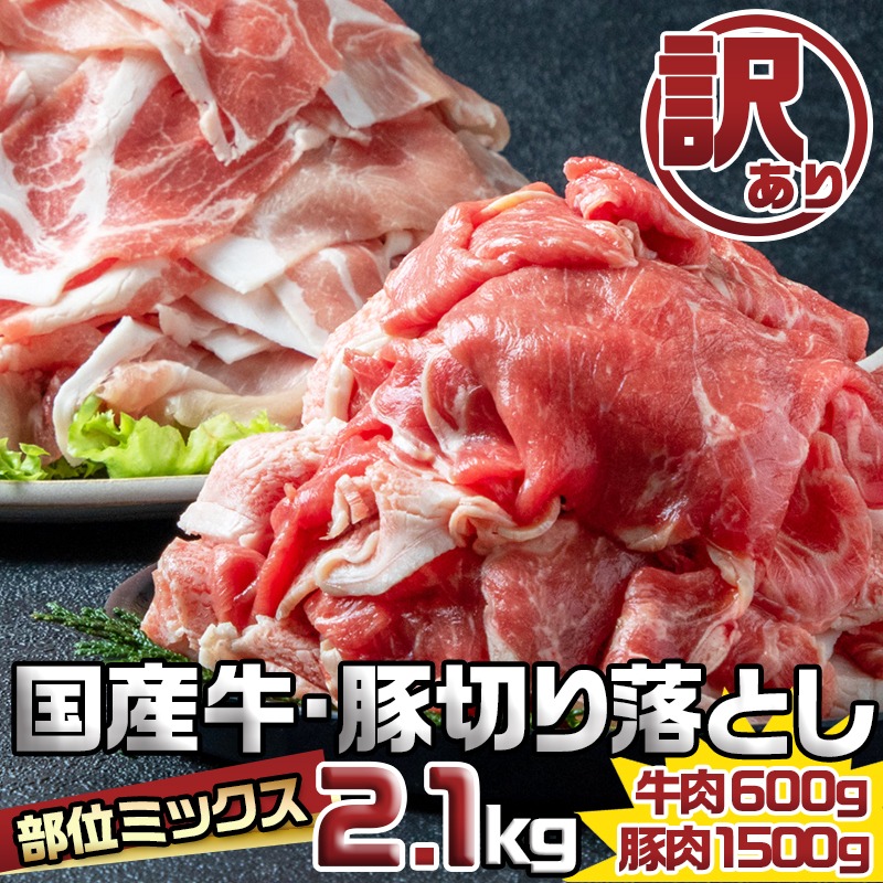 宮崎県都城市のふるさと納税 【訳あり】国産牛・豚切り落とし 部位ミックス2.1kg_AA-2505