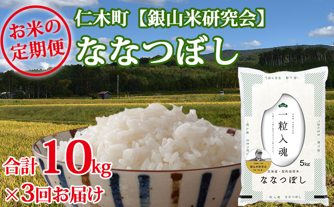 北海道仁木町のふるさと納税 3ヶ月連続お届け　銀山米研究会のお米＜ななつぼし＞10kg