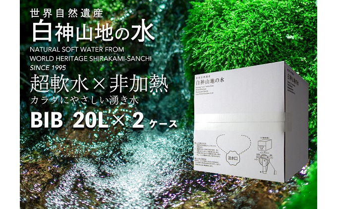 【青森県鰺ヶ沢町】白神山地の水 20L×2ケース ナチュラルウォーター 飲料水 軟水 超軟水 非加熱 弱酸性 湧水 湧き水 水 ウォーター 青森県 鰺ヶ沢町 国産 飲料類 ミネラルウォーター