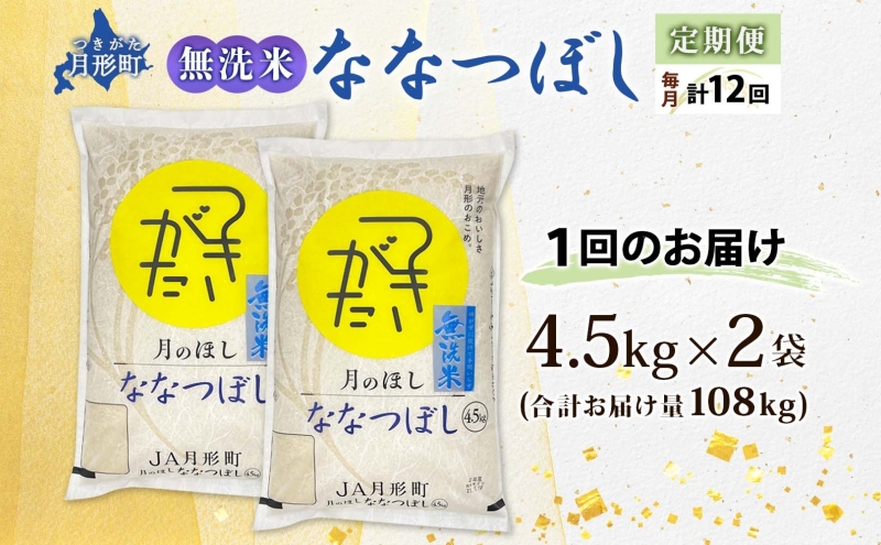 北海道 定期便 12ヵ月連続 全12回 令和5年産 ななつぼし 無洗米 4.5kg