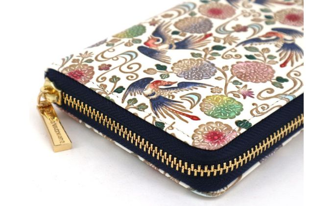 文庫屋大関】 大容量 ぐるっとファスナーの長財布 花鳥【皮革工芸品