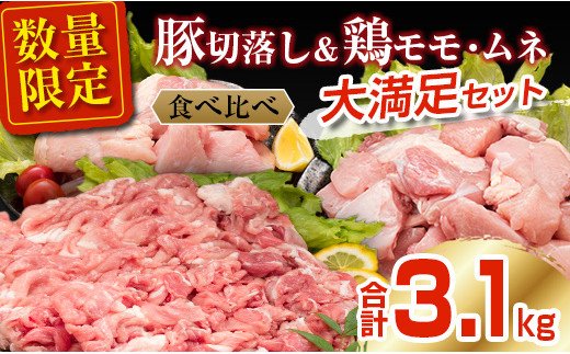 ≪数量限定≫豚切り落とし＆鶏(モモ・ムネ)大満足セット(合計3.1kg) 肉