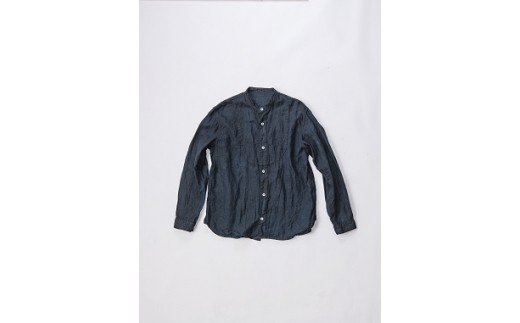 ふるさと納税 服 福岡県 大木町 手染めリネン切替シャツ サイズ３ BLACK (泥藍染)　AO052 サイズ3 手染めリネン切替シャツ サイズ3 BLACK (泥藍染) AO052 - 福岡