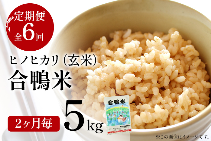 令和7年産 新米予約 合鴨米「ヒノヒカリ」(玄米・5kg)定期便6回コース BI04 ※2025年10月より順次出荷予定(隔月発送予定)