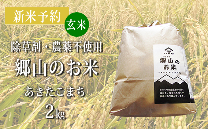 [新米予約]農薬不使用のあきたこまち(玄米)「郷山のお米」2kg