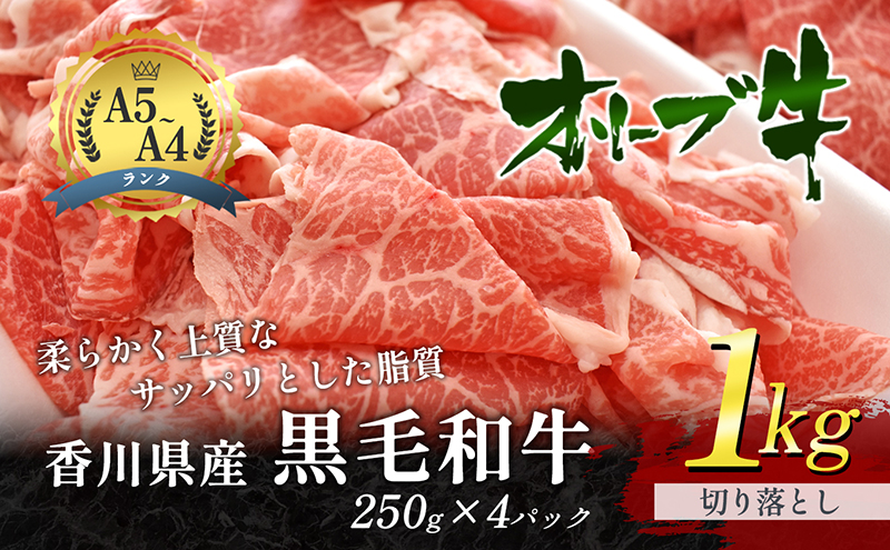 香川県産 黒毛和牛 オリーブ牛  切り落とし 250g×4パック 合計1kg 小分け 牛肉