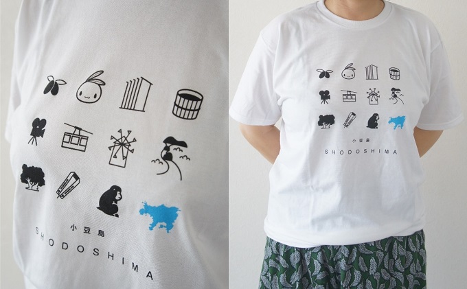 小豆島をぎゅっとつめこんだ限定tシャツ 白 香川県土庄町 セゾンのふるさと納税