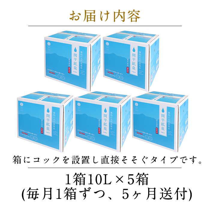 鹿児島県霧島市のふるさと納税 B-025 ＜定期便・全5回＞関平鉱泉水10L×1箱ずつお届け(計5箱)【関平鉱泉所】 霧島市 シリカ シリカ水 水 シリカミネラルウォーター