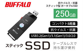 BUFFALO バッファロー スティック型 SSD 250GB 抗ウイルス・抗菌 テレビ 録画 USB 電化製品 家電 パソコン PC周辺機器 パソコン周辺機器