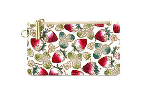 【文庫屋大関】すっきりカードケース　いちご【皮革工芸品】 ファッション小物 雑貨 フラグメントケース 小銭入れ付き 収納 スマート 日本製 イチゴ 苺 フルーツ 