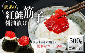 すじこ 訳あり 北海道 紅鮭 筋子 醤油 漬け 500g (250g×2個入） 加藤水産 ひとくちカット 不揃い 小分け つまみ おつまみ ごはんのお供 惣菜 おかず 珍味 海鮮 海産物 海の幸 魚介 魚介類 魚卵 鮭 いくら イクラ 訳アリ わけあり 