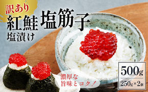 すじこ 訳あり 北海道 紅鮭 塩 筋子 500g (250g×2個入） 加藤水産 ひとくちカット 不揃い 小分け 塩筋子 塩漬け 筋子塩漬け つまみ おつまみ ごはんのお供 惣菜 おかず 珍味 海鮮 海産物 海の幸  魚介類 魚卵 鮭 いくら 冷凍