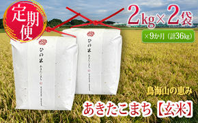 新米 米 お米 《定期便》4kg×9ヶ月 秋田県産 あきたこまち 玄米 2kg×2袋 神宿る里の米「ひの米」（お米 小分け）