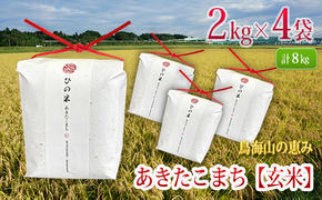 新米 米 お米 秋田県産 あきたこまち 玄米 8kg（2kg×4袋）神宿る里の米「ひの米」（お米 小分け）