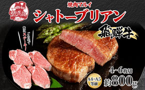 飛騨牛 シャトーブリアン ステーキ 約800g 4～6枚切り 肉 牛肉 和牛 ブランド牛 お肉 ビーフ ヒレ 希少部位 赤身 贅沢 国産 お取り寄せ ご褒美 豪華 グルメ 焼肉 BBQ パーティー ギフト 贈り物 自家用 贈答用 送料無料 焼肉マルイ 岐阜県 【 安八町 】