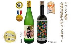 ハクレイ酒造 金賞受賞 飲み比べ 2本セット「白吟のしずく・Vivid 緑」各720ml［日本酒 純米大吟醸 純米吟醸］