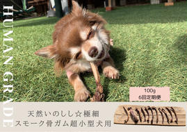 FB078 超小型犬向け☆天然いのししのスモーク骨ガム100g【定期便】全6回