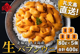 北海道 礼文島産 産地直送 鮮度抜群 塩水 生エゾバフンウニ 400g（80g×5パック）