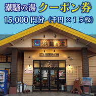 天然温泉 潮騒の湯 クーポン券 15000円分（1000円×15枚） 露店風呂 サウナ おんせん 大洗サンビーチ 海鮮 魚介 食事 宿泊 チケット 利用券 アウトドア 旅行