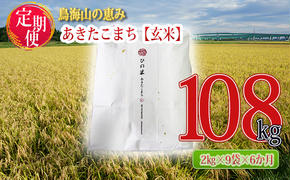 新米 米 お米 《定期便》18kg×6ヶ月 秋田県産 あきたこまち 玄米 2kg×9袋 神宿る里の米「ひの米」（お米 小分け）