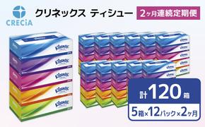 【2ヶ月連続定期便】ティッシュペーパー クリネックスティシュー 60箱 360枚（180組）5箱×12パック入り