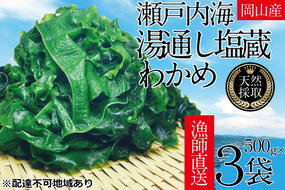 湯通し塩蔵 瀬戸内 わかめ 500g×3袋【岡山 瀬戸内海 天然 塩蔵】