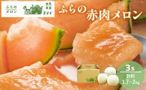 【2025年6月下旬～発送】ふらの 赤肉 メロン 3玉入 約1.7kg～2kg 北海道 富良野市 (相馬農園) メロン フルーツ 果物 新鮮 甘い 贈り物 ギフト 道産 ジューシー おやつ ふらの ブランド 夏 