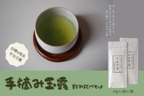 宇治茶　手摘み玉露飲み比べセット 50g×2袋　〈お茶 茶 玉露 緑茶 茶葉 手摘み 飲料 飲み比べ 日本茶 コク 旨味 新鮮 茶葉 伝統製法 まろやか 加工食品〉