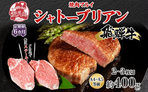 飛騨牛 シャトーブリアン ステーキ 6ヵ月定期便約400g 2～3枚切り×6 肉 牛肉 和牛 ブランド牛 お肉 ビーフ ヒレ 希少部位 赤身 贅沢 国産  ご褒美 豪華 グルメ 焼肉 BBQ パーティー ギフト 贈り物 自家用 贈答用 送料無料 焼肉マルイ 岐阜県 【 安八町 】