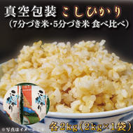 ★真空包装★R6年産こしひかり食べ比べ 計4kg(2kg×各1袋)(5分づき・7分づき)｜米 こめ お米 コシヒカリ こしひかり 真空 真空包装 5分づき 7分づき 人気 個包装 茨城県 行方市 送料無料(CZ-7-1)