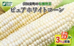 北海道産 とうもろこし 有機 ピュアホワイトコーン 3kg L-LL オーガニック 旬 白い スイート コーン トウモロコシ お取り寄せ 産地直送 野菜 とうきび 送料無料 北海道 倶知安町 