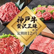  定期便 肉 神戸牛 贅沢三昧【12ヶ月連続お届け】全12回 ヒライ牧場 12ヵ月 【すき焼き肉/赤身焼肉/ロースステーキ/焼肉食べ比べ/スジ肉 他】