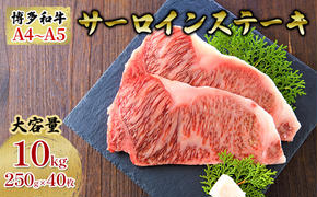 牛肉 サーロインステーキ 合計10kg 博多和牛 A4～A5 セット 250g×40枚 配送不可：離島