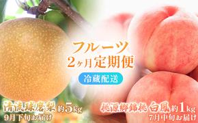 定期便 2回 先行予約 【 桃 白桃 7月頃 梨 9月頃 】白鳳 特製桃源郷錦 約1kg、清流錦梨 約5kg もも モモ なし フルーツ 果物 デザート お楽しみ 2025年発送 配送不可:離島