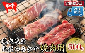 定期便 3回 焼肉セット 炭火 牛肉 あか牛 500g 赤牛 熊本 和牛 肥後のあか牛 焼肉用 肉 お肉 BBQ G-4