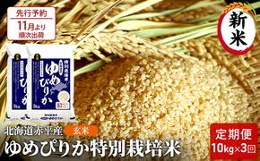 【先行予約2024年産米・11月より順次出荷】玄米 北海道赤平産 ゆめぴりか 10kg (5kg×2袋) 特別栽培米 【3回お届け】 米 北海道 定期便