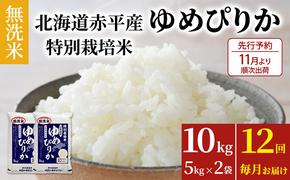 【先行予約2024年産米・11月より順次出荷】無洗米 北海道赤平産 ゆめぴりか 10kg (5kg×2袋) 特別栽培米 【12回お届け】 米 北海道 定期便